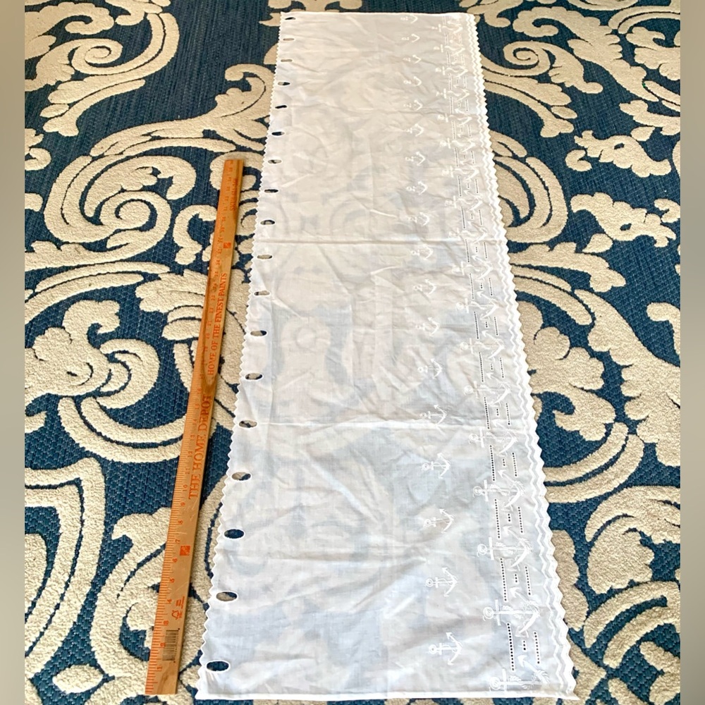 White Embroidered with Anchors  Eyelet Curtain Panel for Boat or Kitchen!